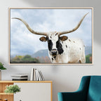 Texas Longhorn Wall Art Canvas Print, Framed Western Rustic Farmhouse