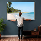 Palm Tree Coast Wall Art Canvas Print, Framed Island Getaway with Crystal Blue Water