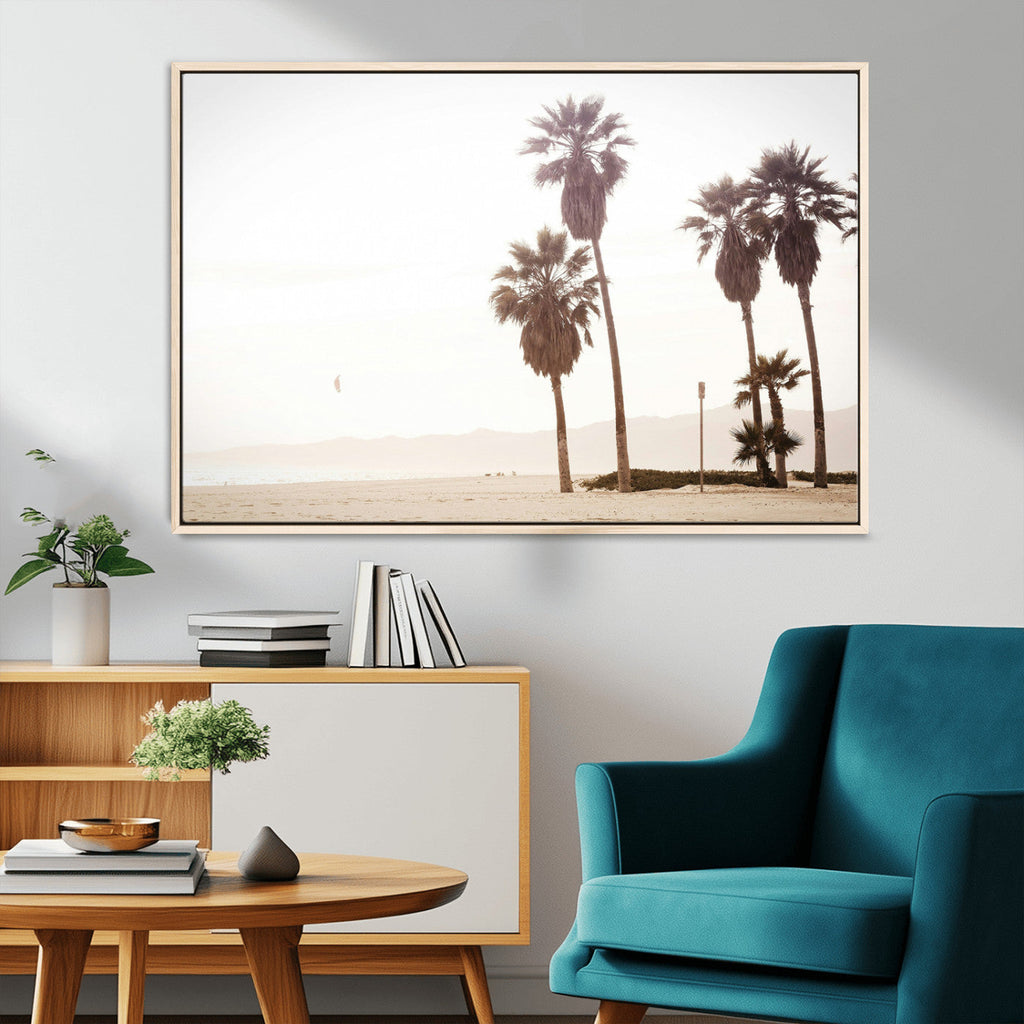 Coastal Light Wall Art Canvas Print, Framed Relaxing Shoreline Art, Minimalist Ocean Tropical Decor