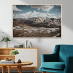 Mountain Landscape Wall Art Canvas Print, Framed Snowy Peaks Art, Rugged Highlands Rustic Adventure Decor