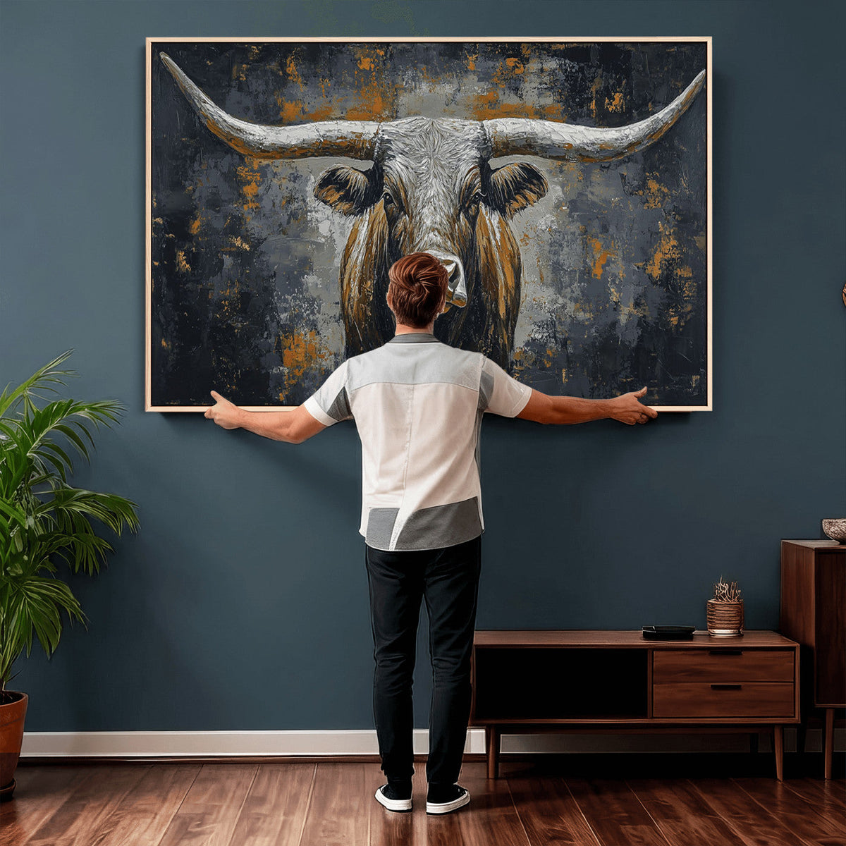 Rustic Bull Wall Art Canvas Print, Longhorn Wall Decor
