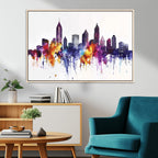 Atlanta Skyline Wall Art Canvas Print, Framed Colorful Watercolor Cityscape