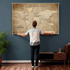 Personalized Black Modern Push Pin World Map Wall Art, Places Visited Tracker, Family Room and Bedroom Decor