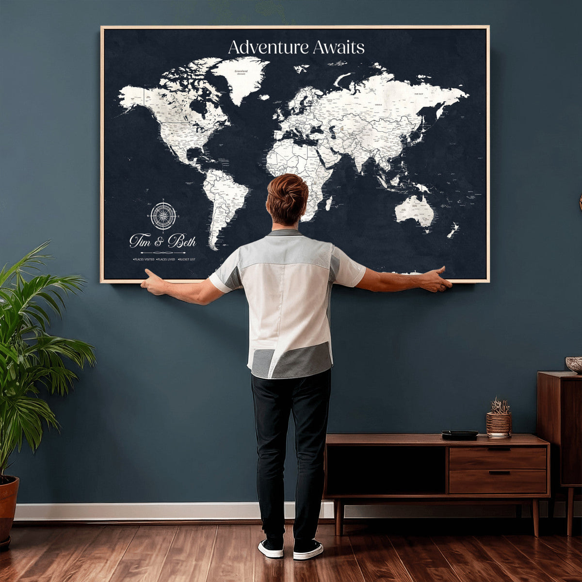 Custom World Map Wall Art Canvas Print | Personalized Push Pin Travel Tracker