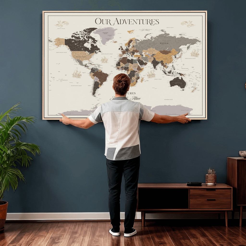 Personalized Travel Tracker Map with Pins, Framed World Map for Home and Office
