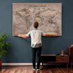 Custom Push Pin World Map Wall Art Canvas Print | Personalized Travel Tracker