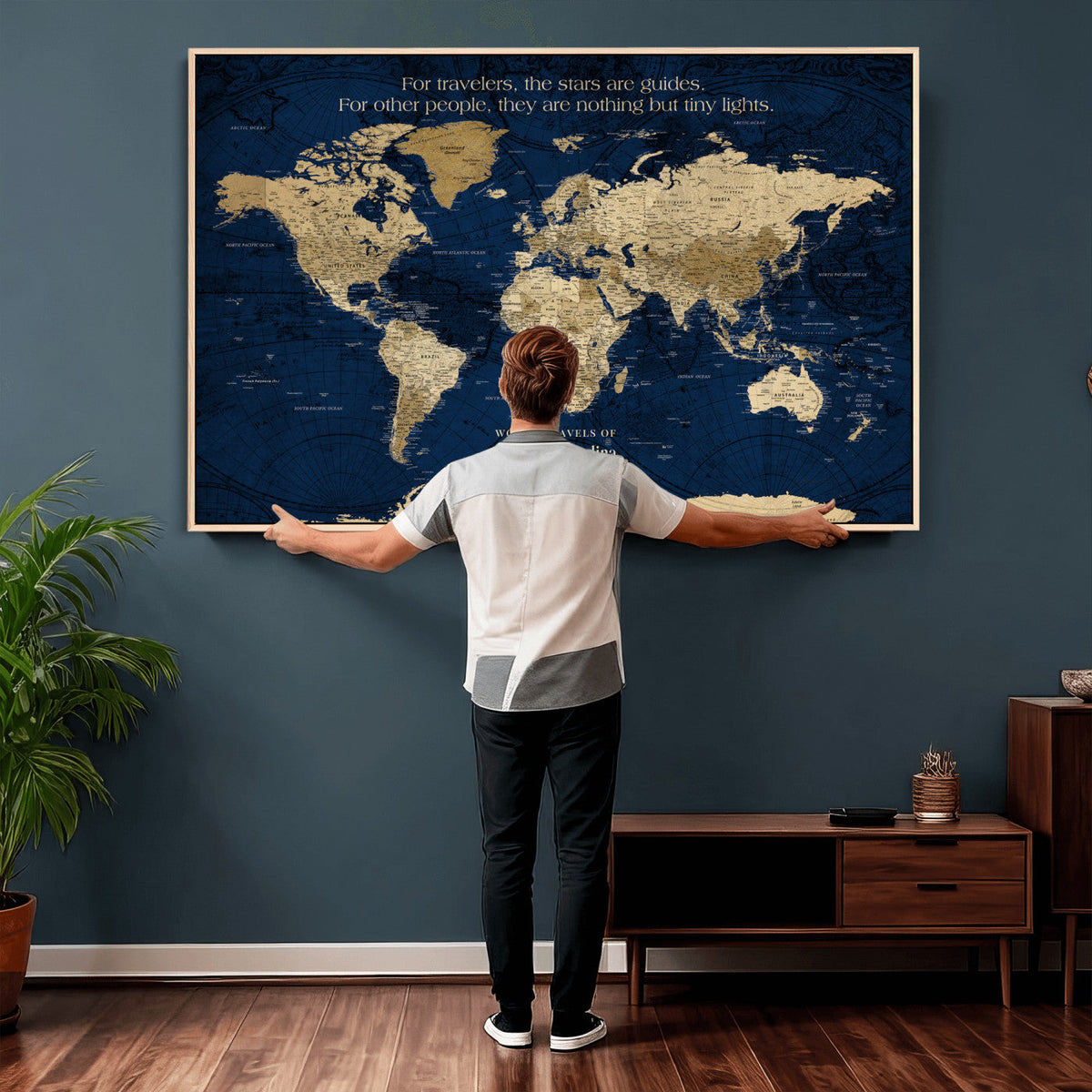 Personalized Framed Black Push Pin Travel Map Canvas Print, Next Trip Planner Map, Dining Room and Bedroom Decor