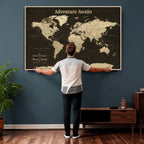 Custom Beige Push Pin World Map Wall Art, Next Trip Planner Map, Living Room and Home Office Decor