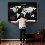 Custom Beige World Travel Map Wall Art with Pins, Places Visited Tracker, Bedroom and Home Office Decor