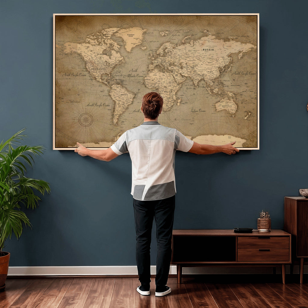 Dark World Map Canvas Print | Framed Travel Map Wall Art