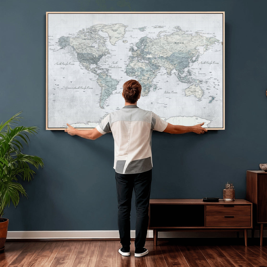 Push Pin World Map Canvas Print - Detailed Vintage World Map