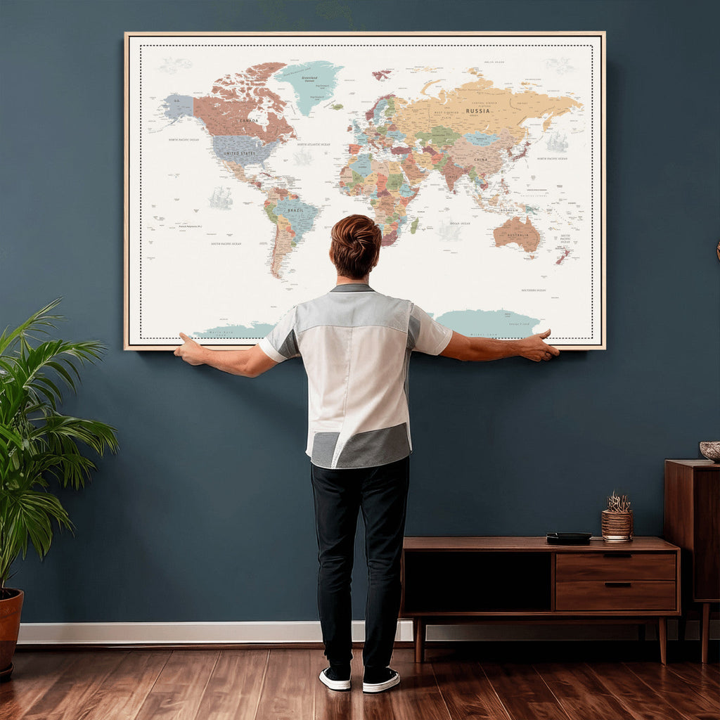 Pastel Colors World Map Wall Art Canvas Print