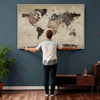 World Map Canvas Print, Detailed Map of the World, Adventure Gift for Couples and Anniversaries