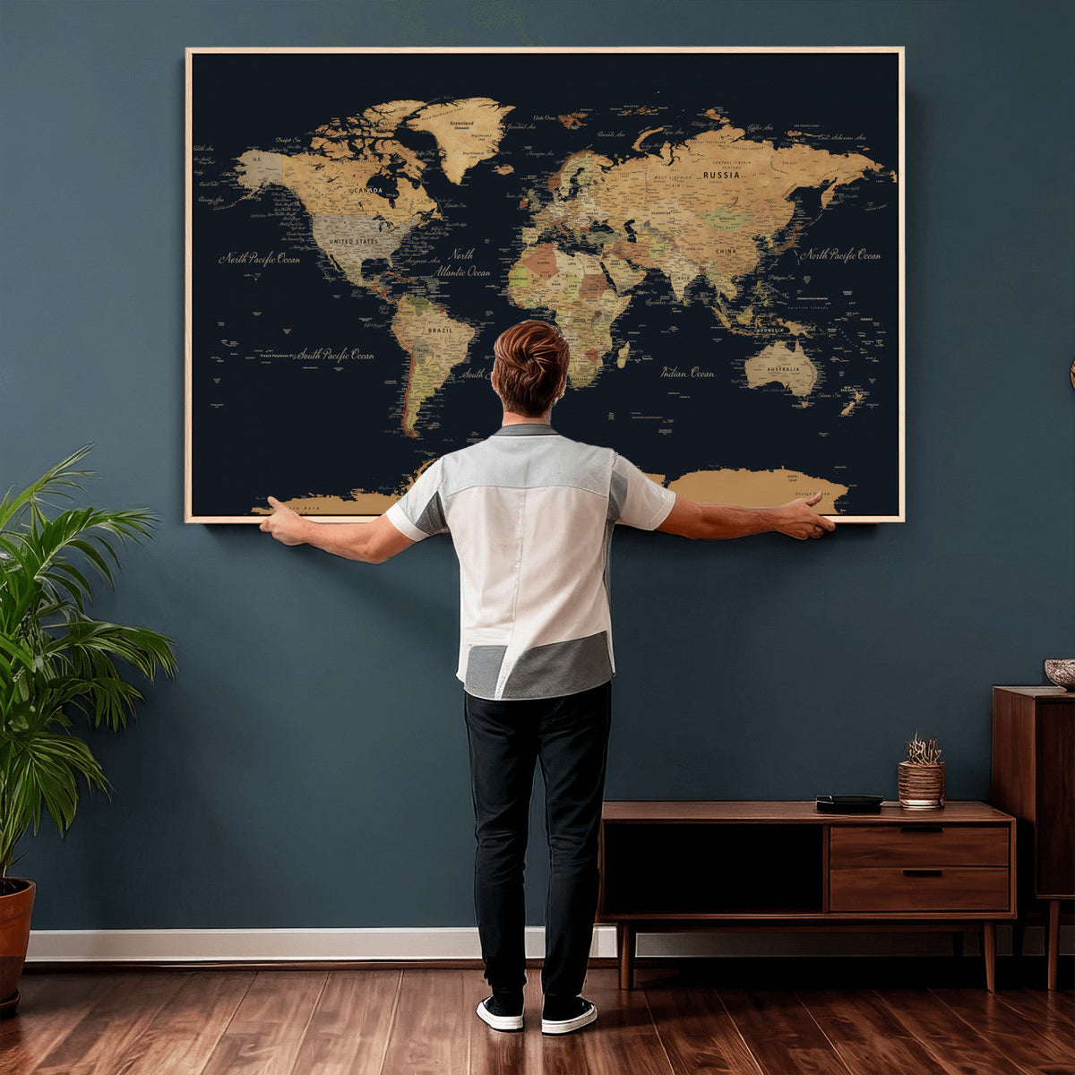 Vintage World Map Earth Globe Countries Oceans Continents