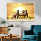 Wild Horses Wall Art Canvas Print, Framed Galloping Herd