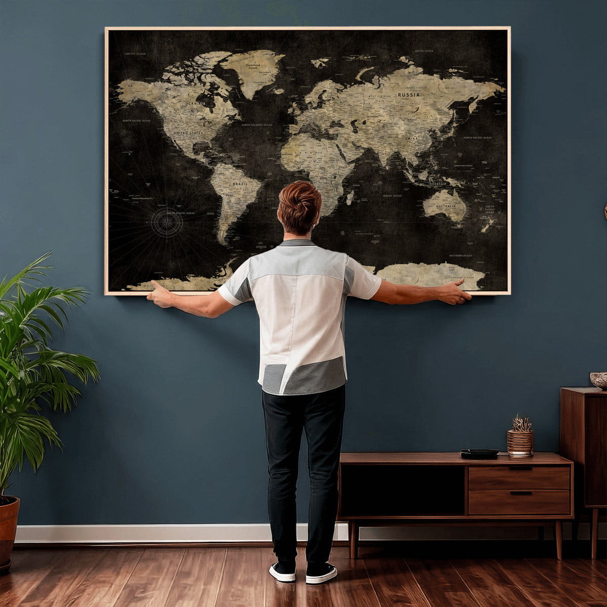Push Pin World Map Canvas Wall Art Print, Interactive Travel Map