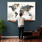 World Map Wall Art Canvas Print for Office Wall Decor
