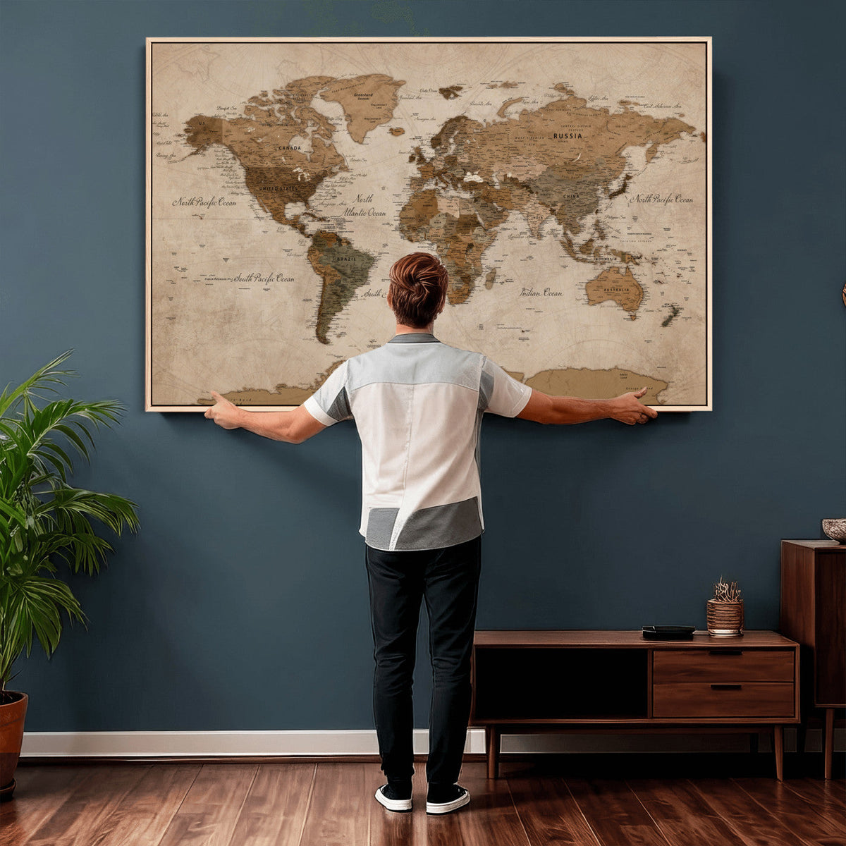 World Map Canvas Wall Art Print, Detailed Global Map Artwork