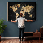 World Map Canvas Wall Art with Famous Landmarks | Framed Travel Map