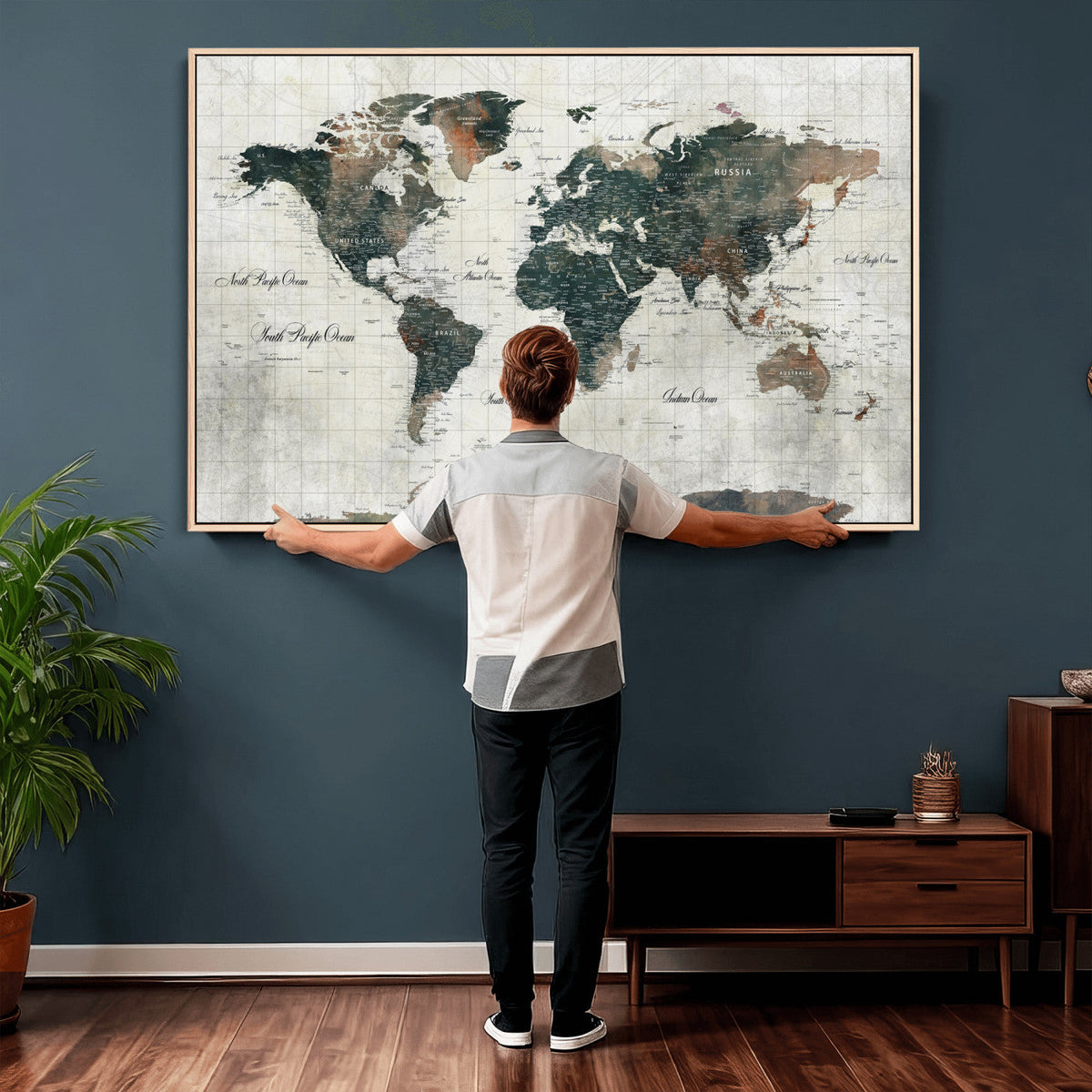World Map Canvas Print | Framed Travel Map Wall Art for Couples
