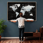 World Map Canvas Print | Framed Push Pin Wall Art, Color Splash Travel Map