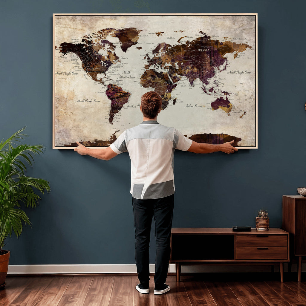 World Map Canvas Triptych | Colorful Global Wall Art for Living Rooms