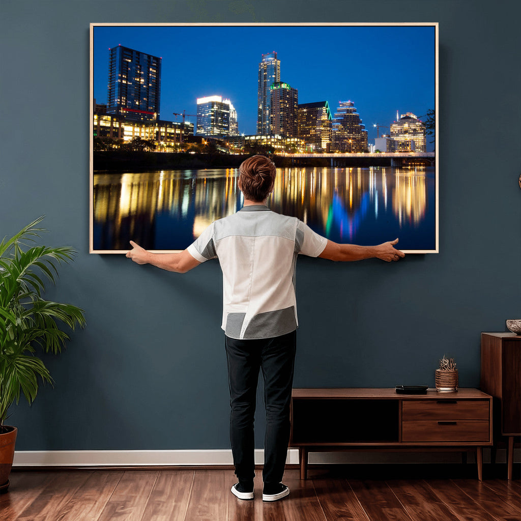 Austin Skyline Wall Art Canvas Print, Austin Downtown Night Cityscape