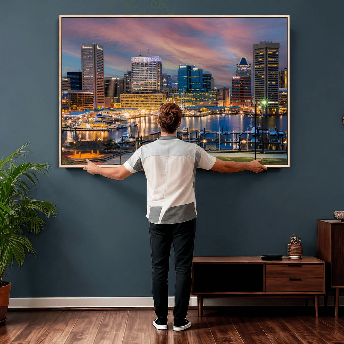 Baltimore Skyline Wall Art Canvas Print, Baltimore Downtown Night Cityscape
