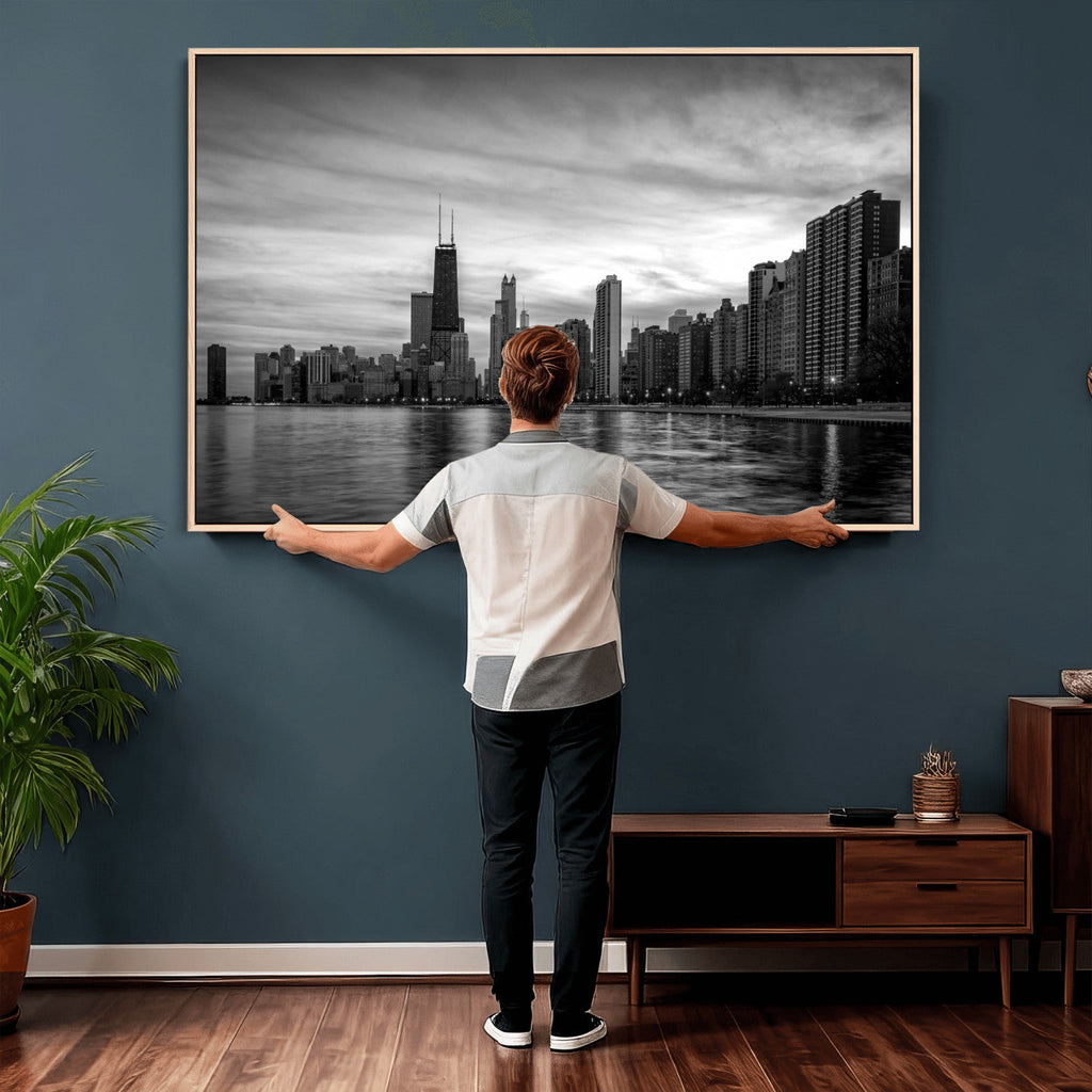 Chicago Wall Art Canvas Print, Chicago City Downtown Night Cityscape