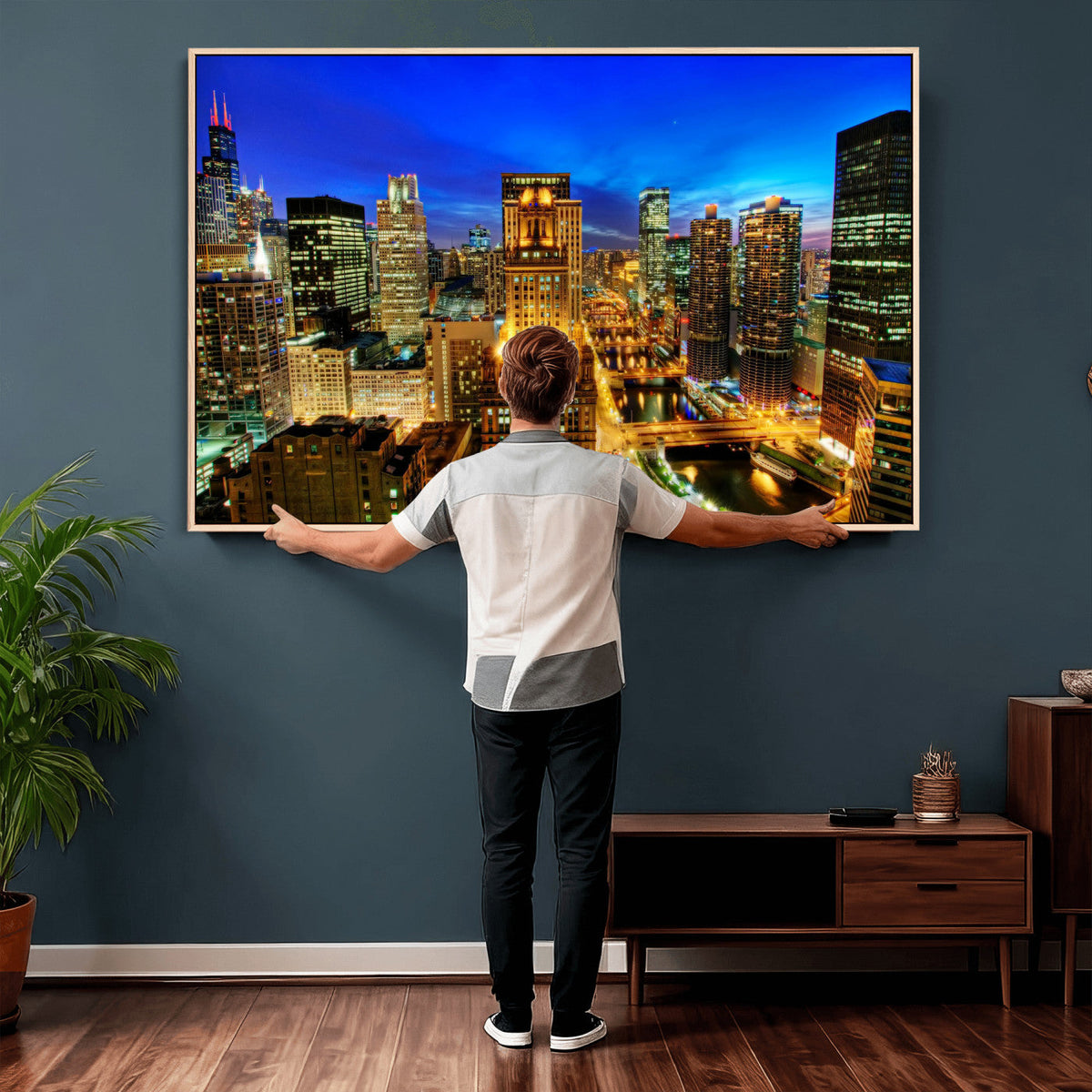 Chicago Wall Art Canvas Print - Chicago City Downtown Night Cityscape