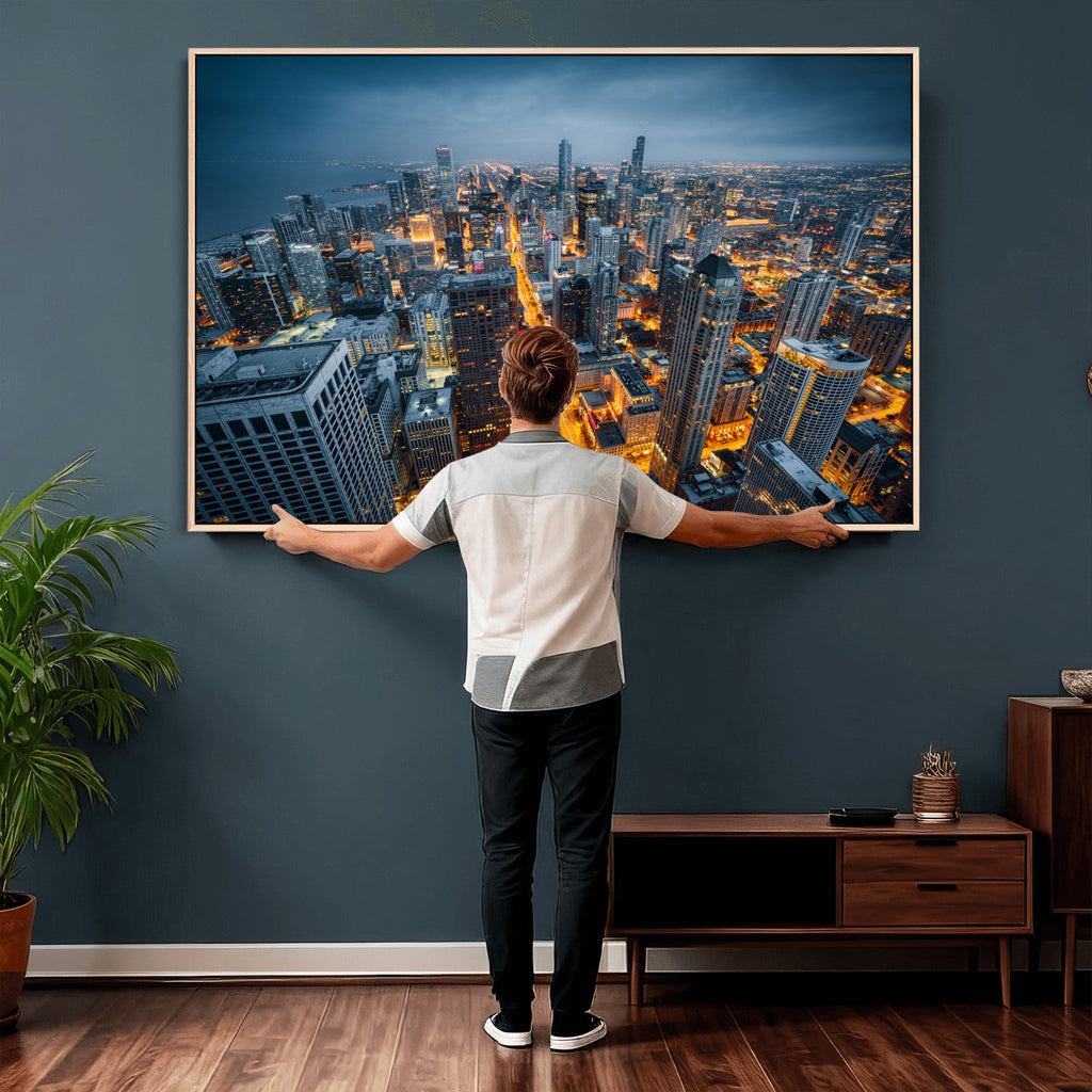Chicago Wall Art Canvas Print - Chicago City Downtown Night Cityscape
