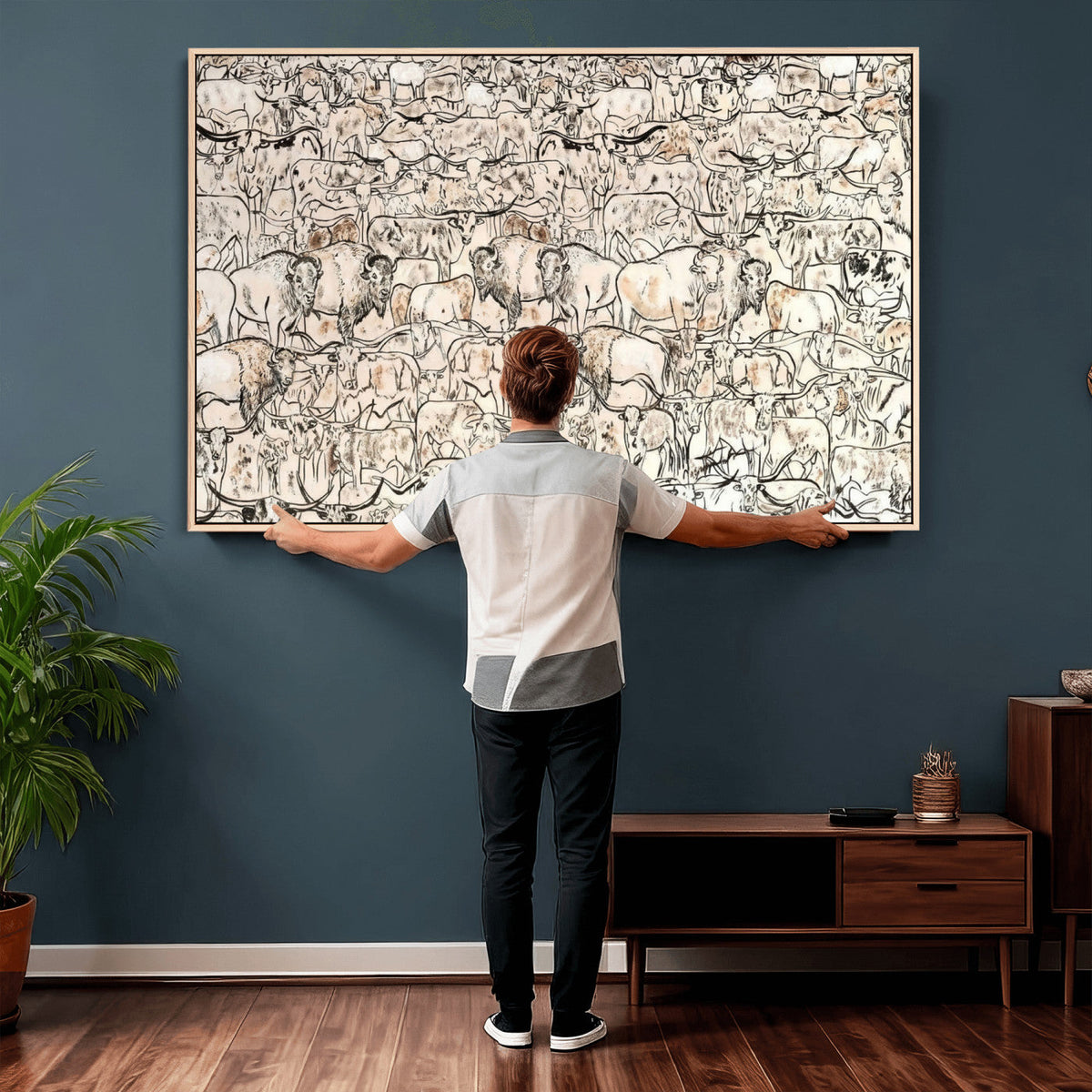 Abstract Bison Wall Art Canvas Print, Abstract Animal Art for Cabin Decor