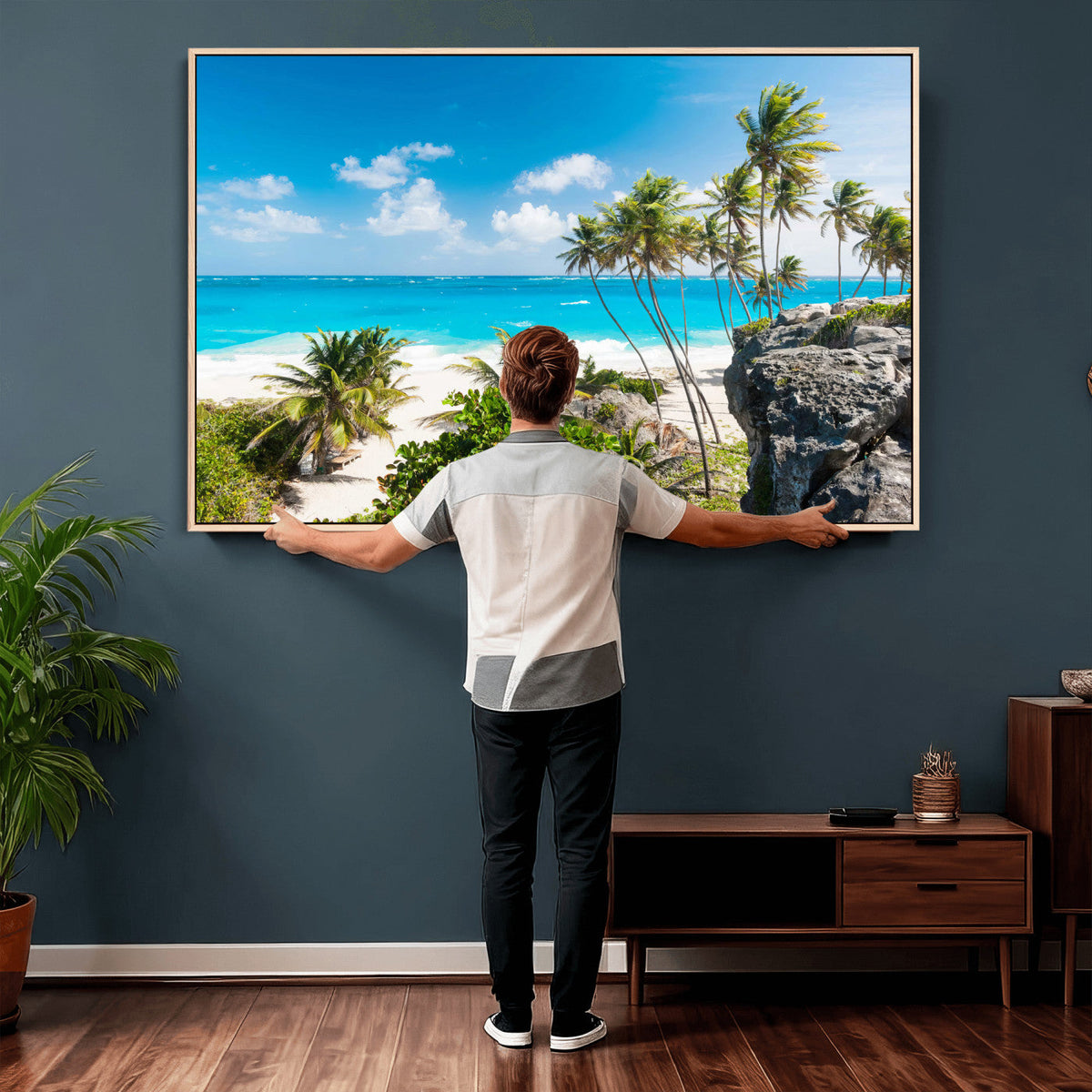 Tropical Beach Wall Art Canvas Print, Palm Tree Ocean Landscape Photography