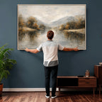 Neutral Abstract River Landscape Wall Art Canvas Print