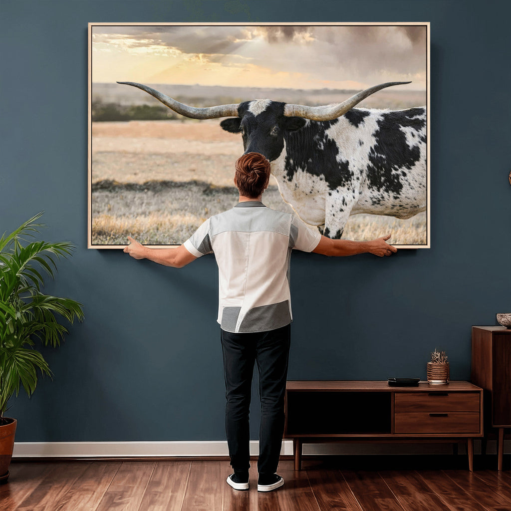 Texas Longhorn Bull Rustic Wall Art Canvas Print
