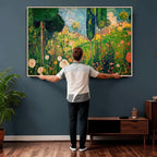Gustav Klimt Boho Mountain Landscape Large Wall Art, Gold Sun and Flowers Print