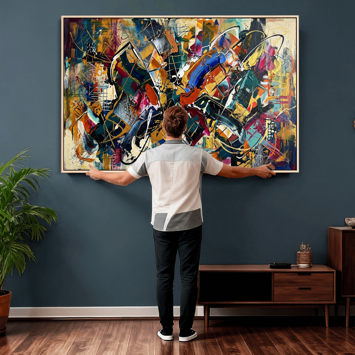 Geometric Abstract Wall Art Canvas Print, Orange Blue