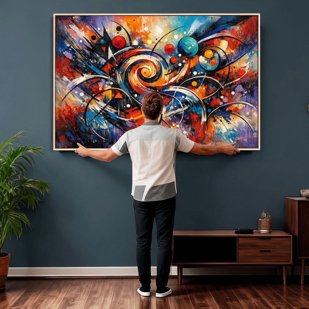 Geometric Abstract Wall Art Canvas Print, Orange Blue