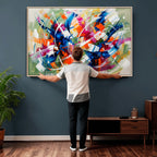 Geometric Abstract Wall Art Canvas Print, Orange Blue