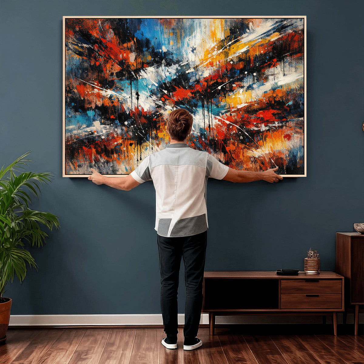Lyrical Abstract Wall Art Canvas Print, Orange Blue Abstract
