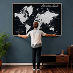 Personalized Black Push Pin Travel Map Canvas Print, Couples Countries Visited Map, Entryway and Hallway Decor