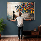 Banksy Graffiti Butterfly Girl Wall Art Canvas Print, Framed