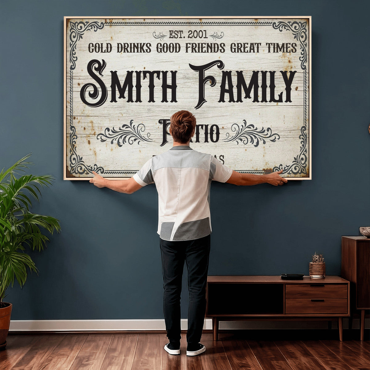 Custom Family Patio Sign Canvas, Personalized Rustic Backyard Decor
