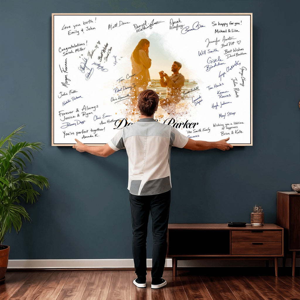 Wedding Signature Guest Book Canvas, Personalized Couple Photo Art