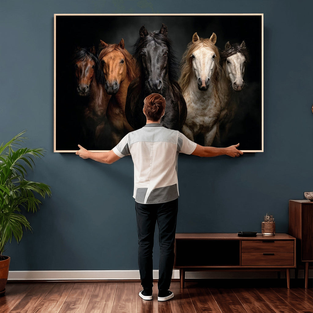 Horse Wall Art Canvas Print, Wild Horses Portrait Photography, Rustic Ranch Decor