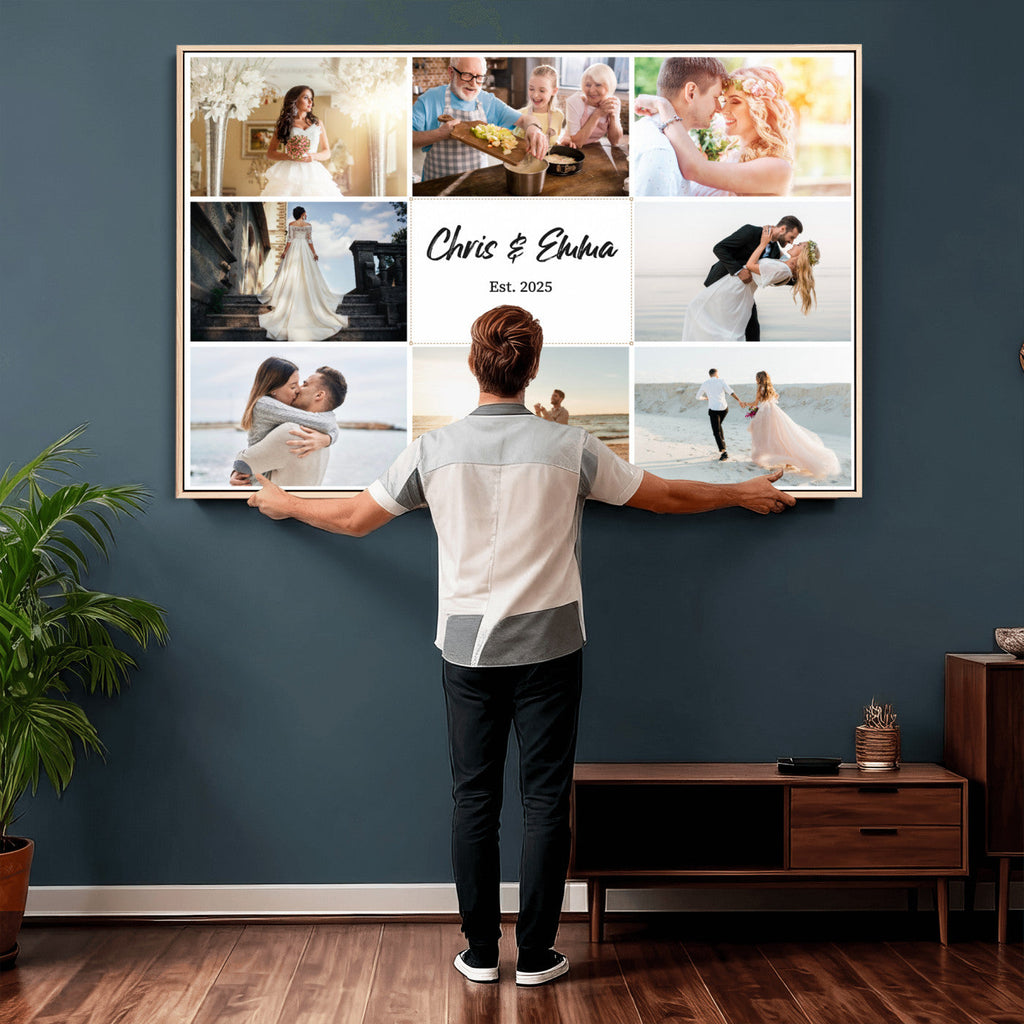 Custom Framed Photo Canvas, Personalized Family Picture Collage Print