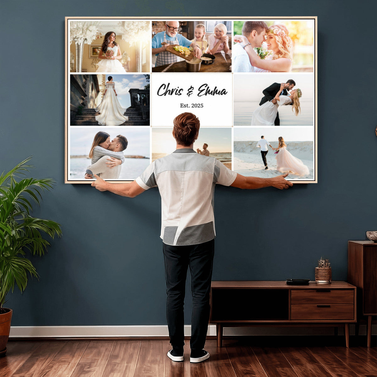 Custom Framed Photo Canvas, Personalized Family Picture Collage Print