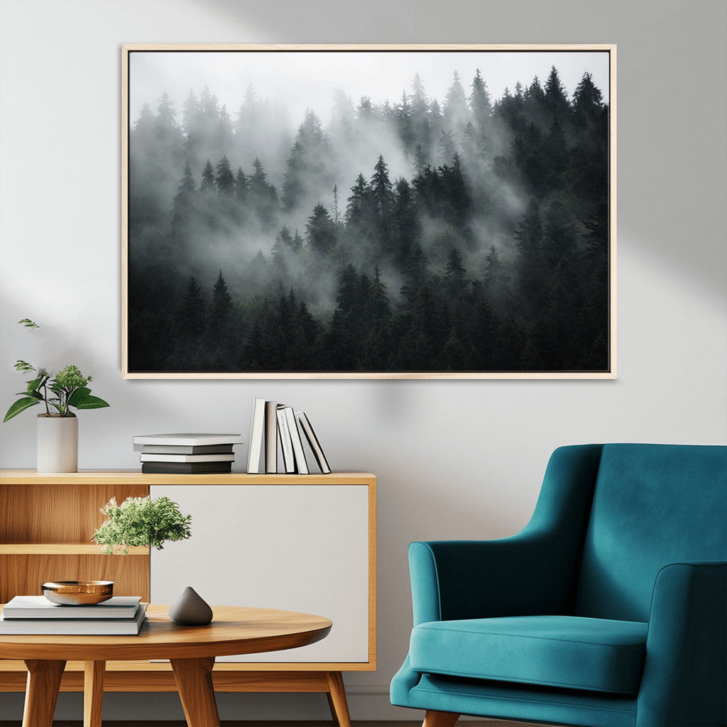 Foggy Forest Wall Art Canvas Print | 3 Panel Large Misty Landscape