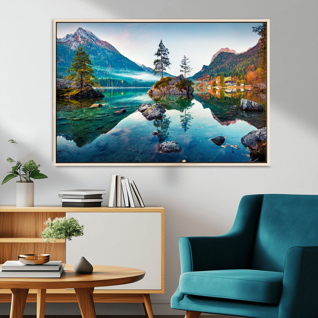 Crystal Clear Lake Wall Art | Mountains Wall Art Canvas | 3 Panel Landscape