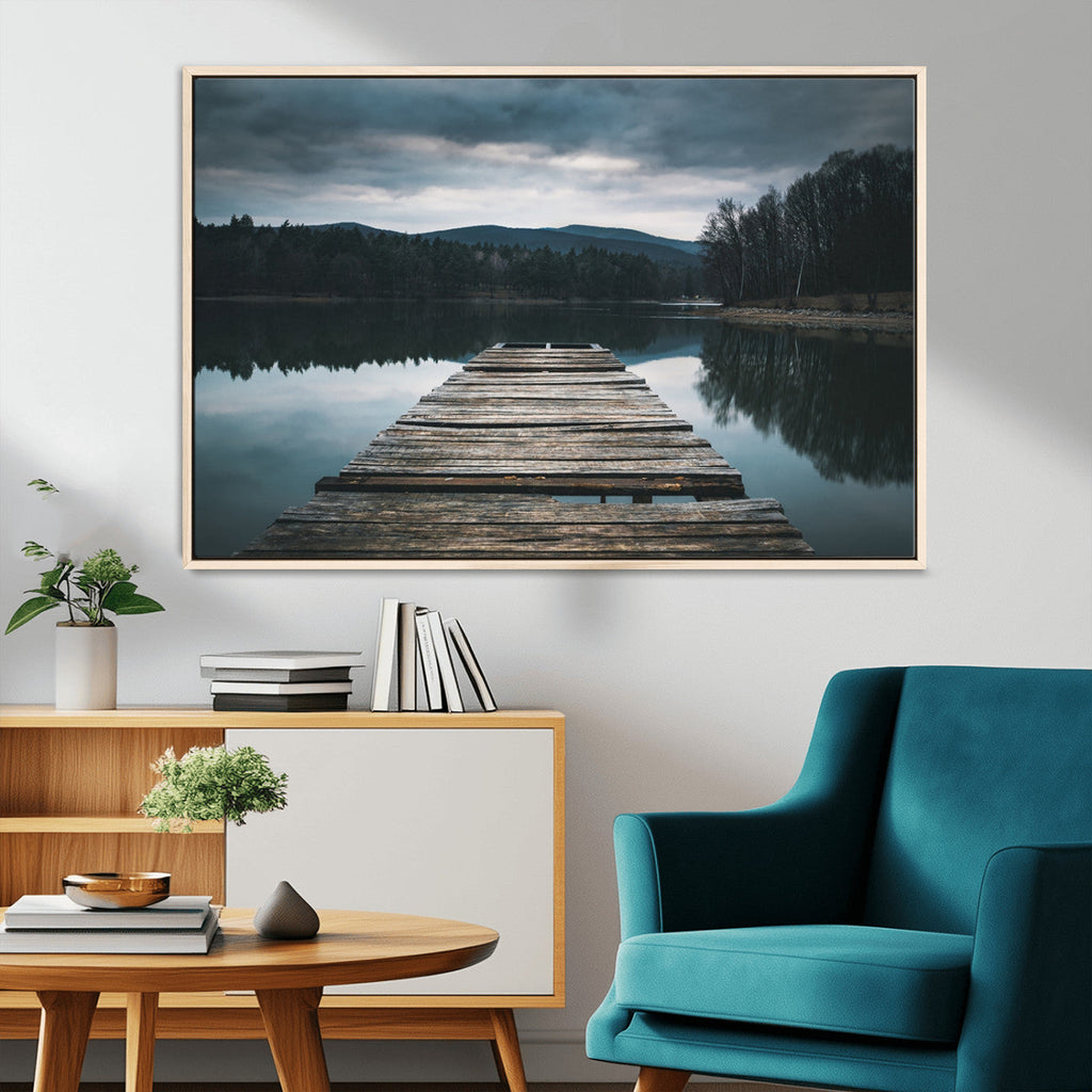 Wooden Bridge Near Lake Wall Art Canvas Print